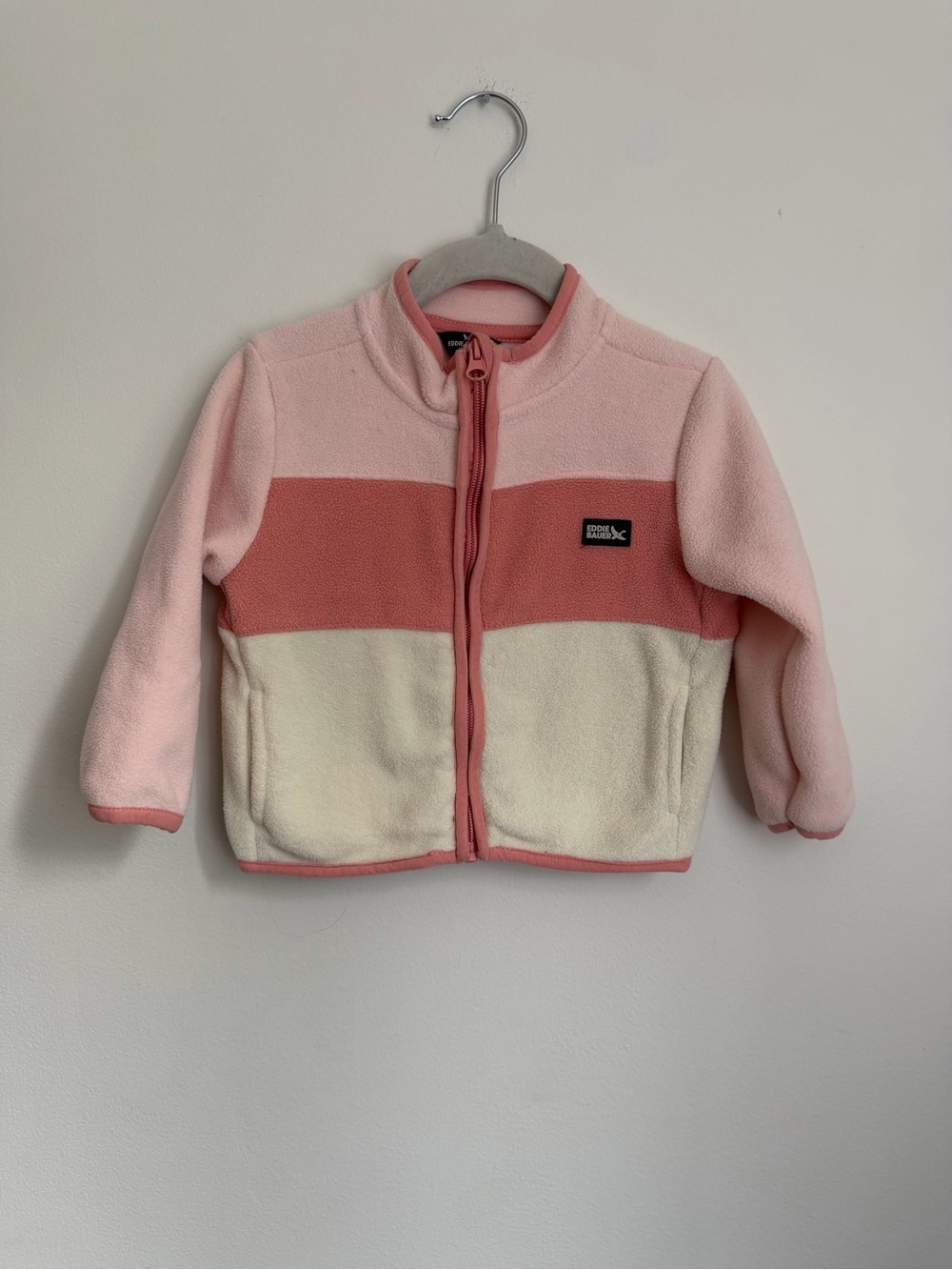 Eddie Bauer Pink & Cream Colorblock Fleece Jacket (Size 18m)